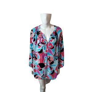 Crown & Ivy Women's 3X Top Geometric Colorful Artsy Boho Hippie Light Weight Art
